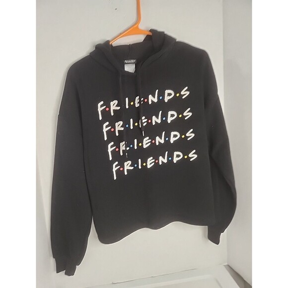 FRIENDS Women's Crop Pullover Long Sleeve Hoodie Sweatshirt Black  Size Medium - Picture 4 of 6